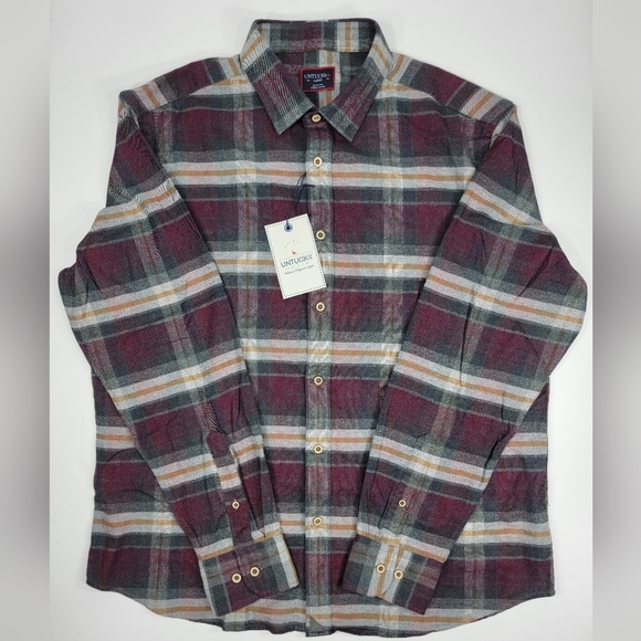 UNTUCKit Other - NEW Untuckit Flannel Greyton Shirt Gray Red Plaid Men's Size L Regular Fit NWT